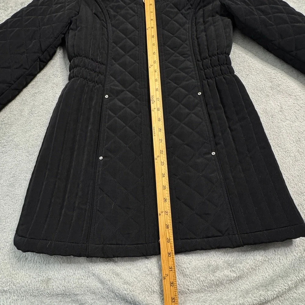 Laundry by Design Black Quilted Hooded Parka Jacket Women's Size Small‎ Full Zip